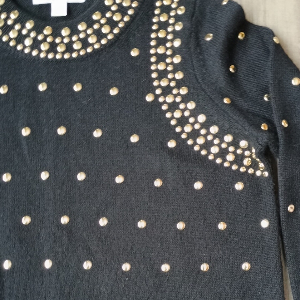 Studded Black and Gold Women's Sweater - Picture 3 of 7